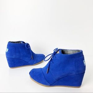 blue wedge booties